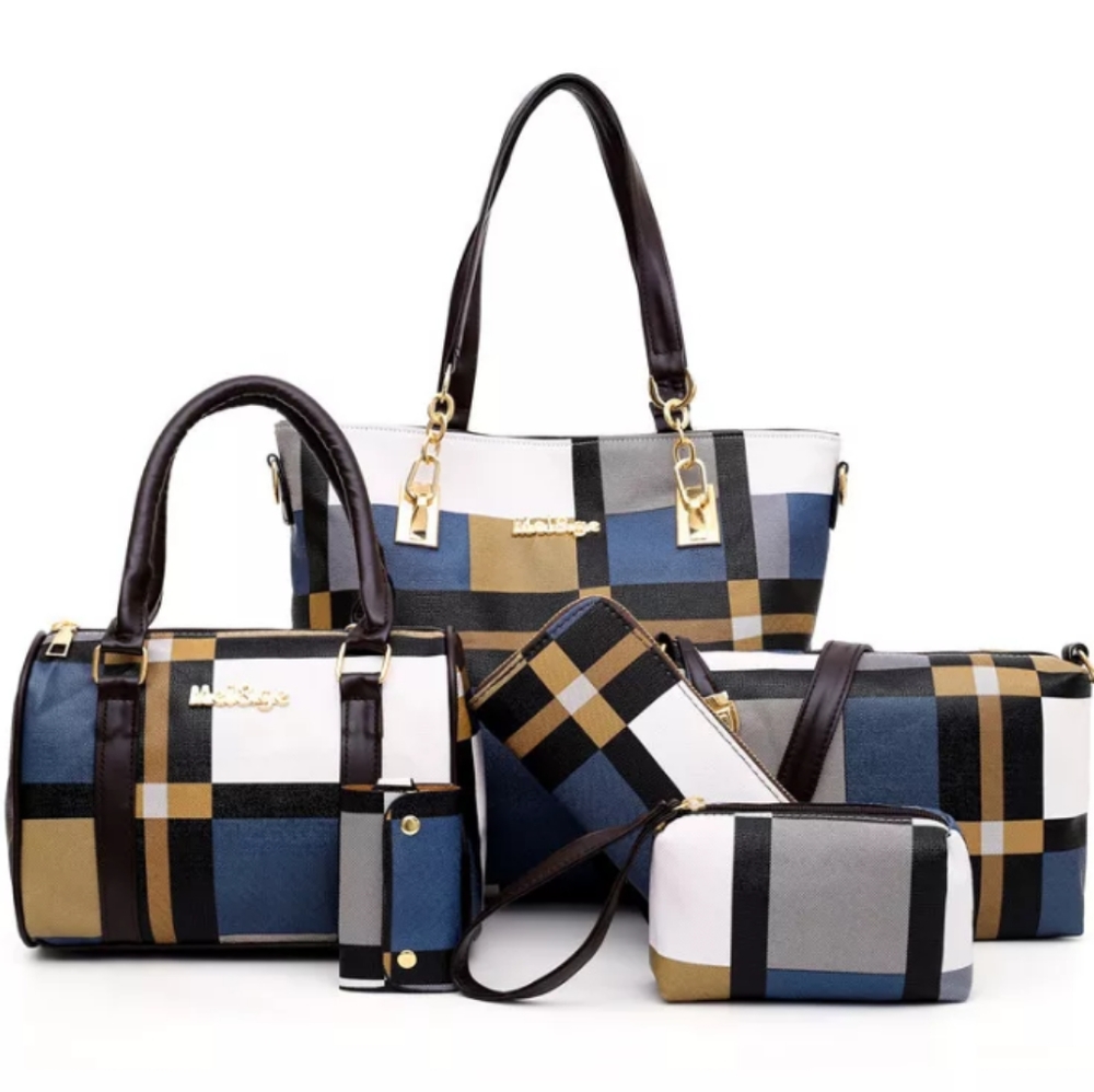 NWOT 6pcs Fashion Plaid Travel Handbags